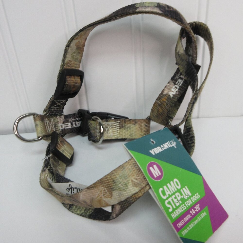 Vibrant Life Medium Dog Harness Step-In Style Camo Brown Green Adjustable